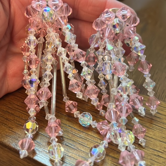 Vintage Hand Made Kato Pink/ Clear Runway Cluster Swarovski Dangle - N Earring🌸 - Picture 8 of 16